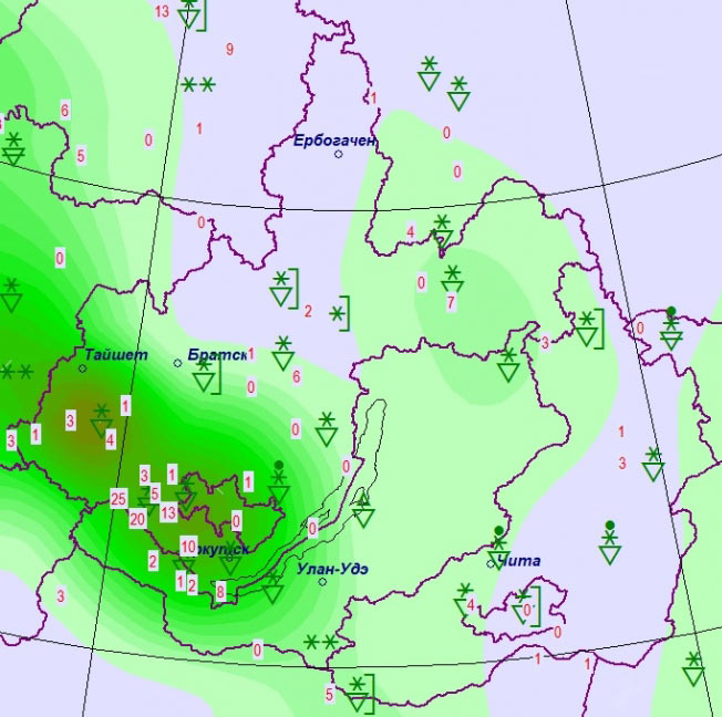 Карта осадков сибирь